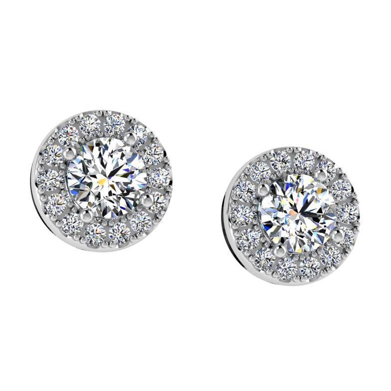 Diamond Halo Stud Earrings In 14k White Gold (0.47 carat TW) - Thenetjeweler
