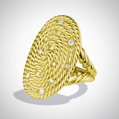 Diamond Ring Cable coil Design 14K Yellow Gold - Thenetjeweler