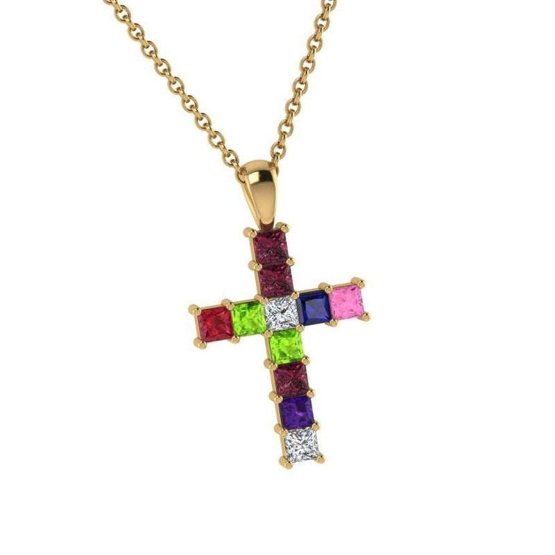 Family Birthstone Cross Pendant - Thenetjeweler