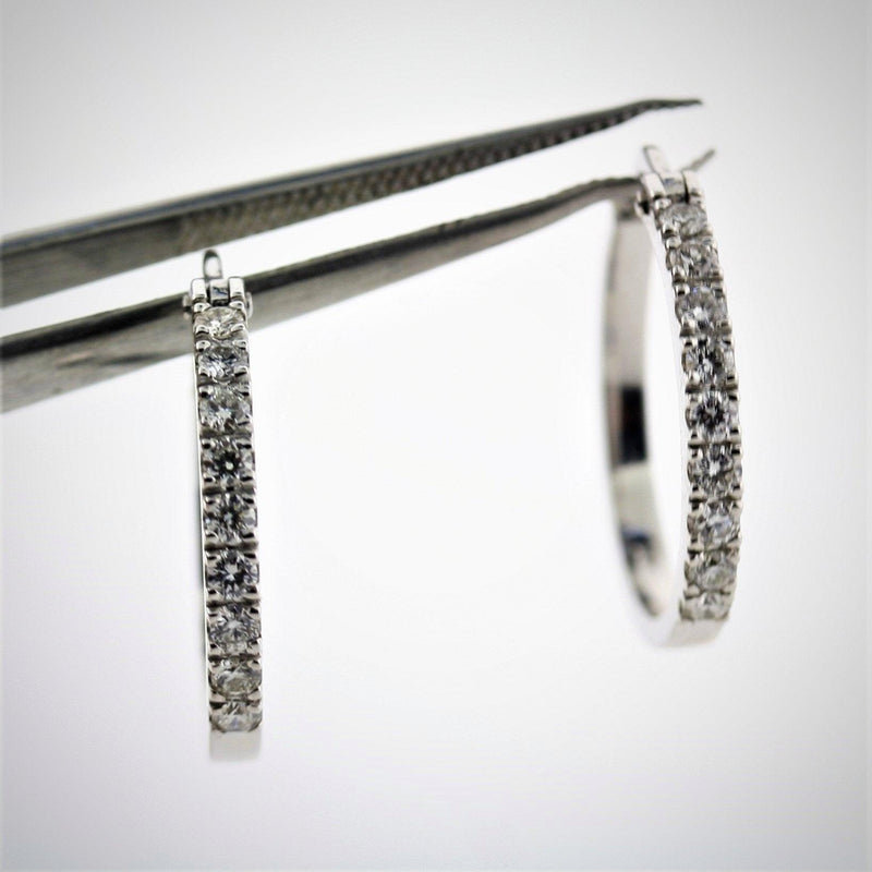 0.50 carat Diamond Hoops Huggies 14 White Gold Earrings 19mm - Thenetjeweler