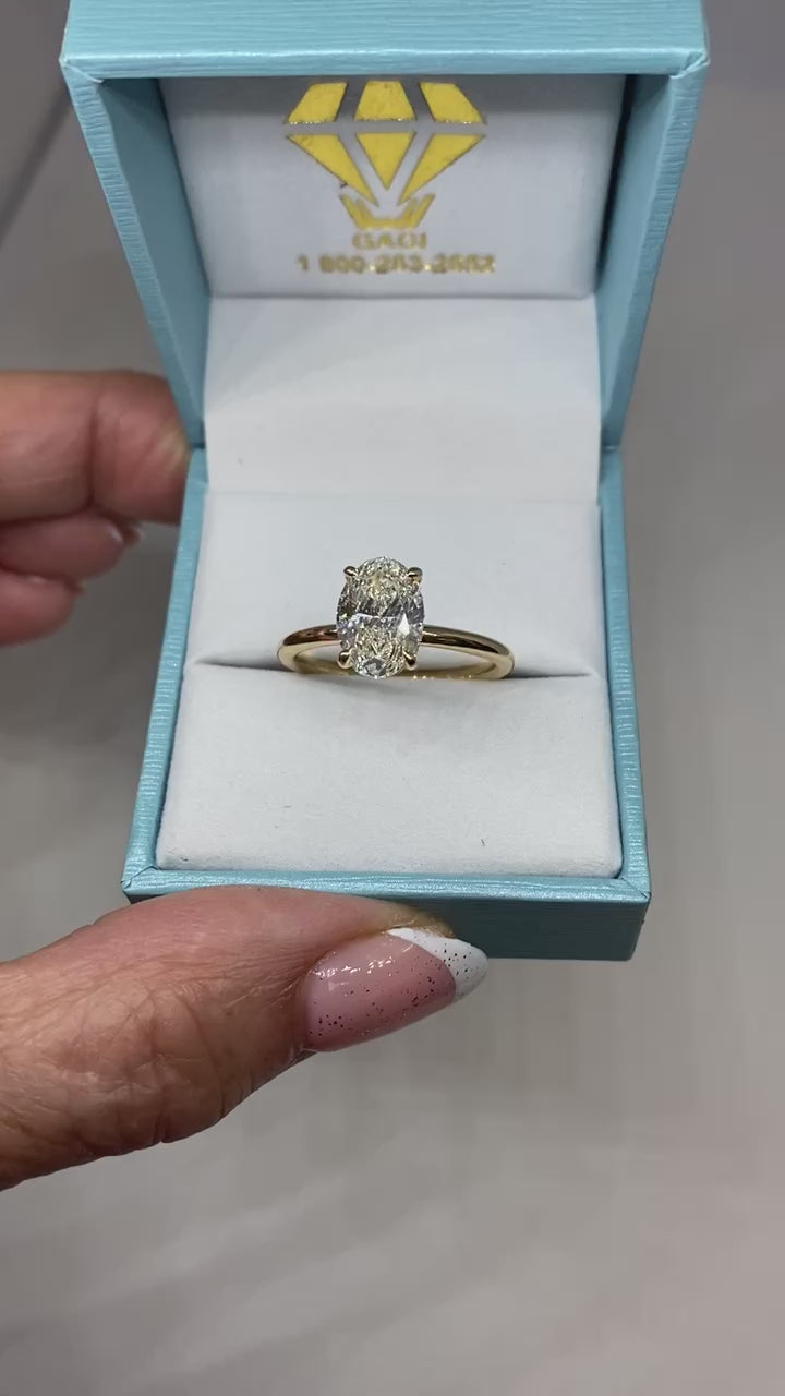 18k Gold Oval Diamond Engagement Ring Hidden Halo