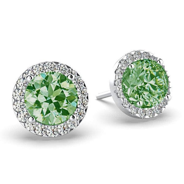 Emerald Diamond Halo Stud Earrings 18K White Gold - Thenetjeweler