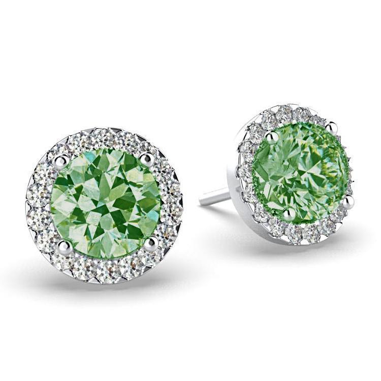 Emerald Diamond Halo Stud Earrings 18K White Gold - Thenetjeweler