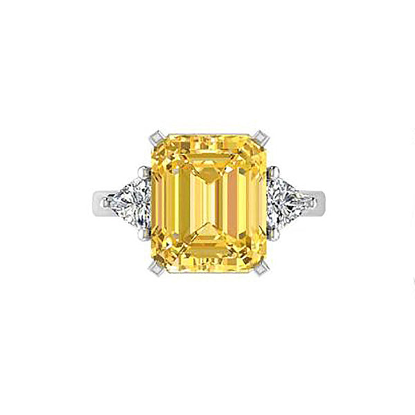 White Gold Emerald Cut Citrine Ring Version 2 - Thenetjeweler