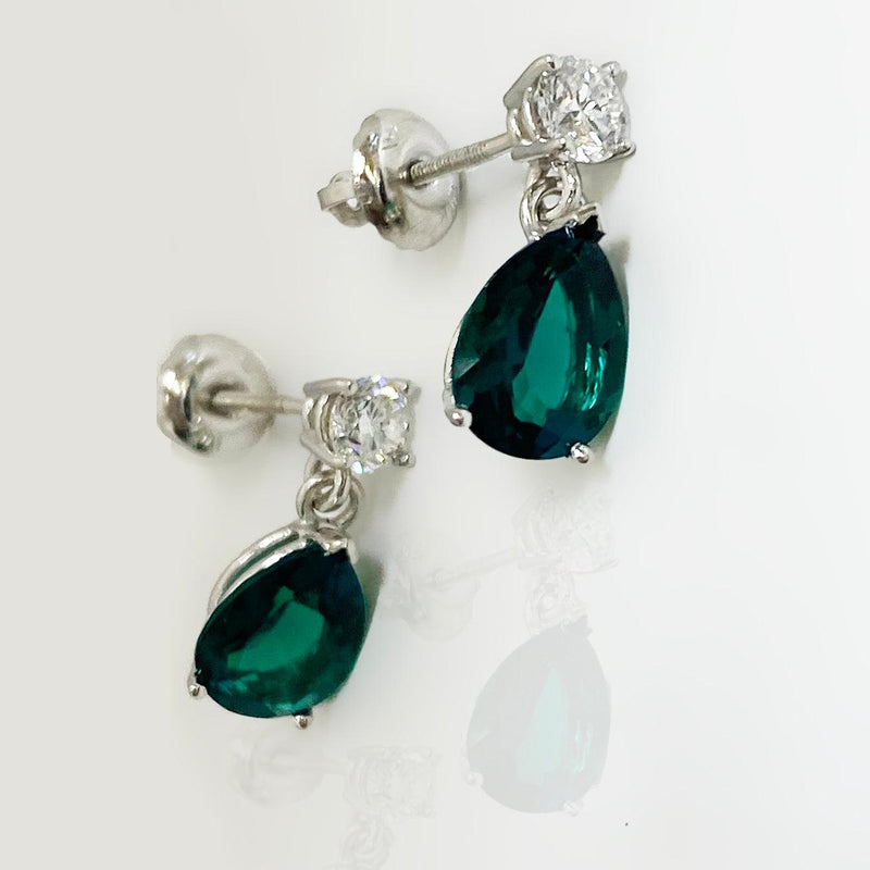 Lab Emerald and Diamond Teardrop Earrings - Thenetjeweler