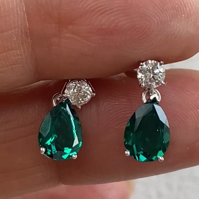 Lab Emerald and Diamond Teardrop Earrings - Thenetjeweler