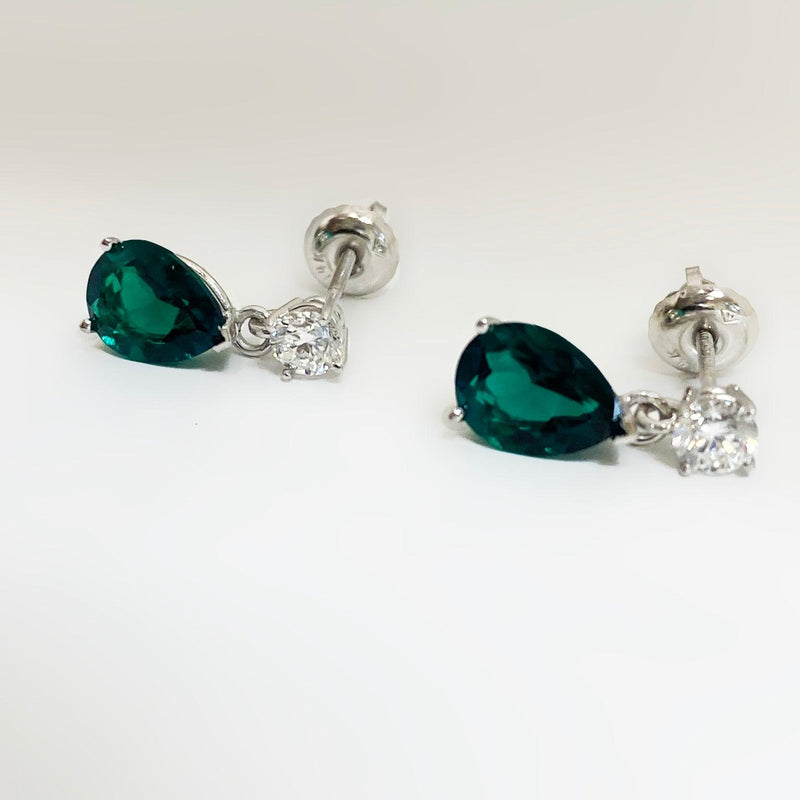 Lab Emerald and Diamond Teardrop Earrings - Thenetjeweler