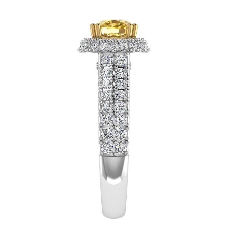 Double Row Cushion Halo Diamond Engagement Ring 18K Gold (1.15 CT. TW) - Thenetjeweler