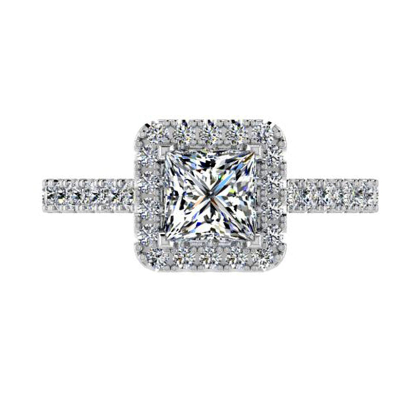 Large Princess cut halo diamond ring - Thenetjeweler