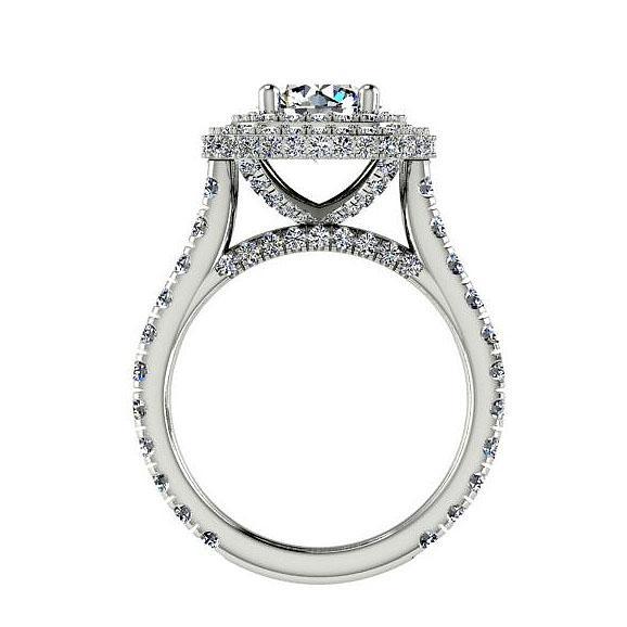Double Halo Diamond Engagement Ring Setting 14K White Gold  1.46 cts - Thenetjeweler