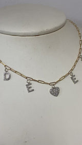 Diamond initial and heart family necklace