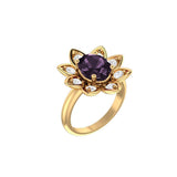Amethyst and Diamonds Flower Ring 14K Yellow Gold - Thenetjeweler