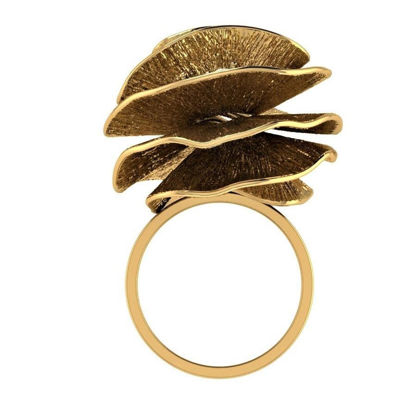 Rose Shaped Diamond Flower Ring 18K Yellow Gold - Thenetjeweler