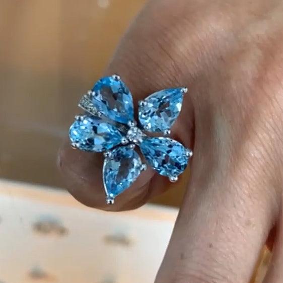 Blue Topaz Pear Flower Ring - Thenetjeweler