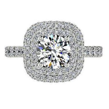 Double Halo Diamond Engagement Ring Setting 14K White Gold  1.46 cts - Thenetjeweler