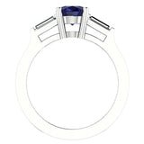Oval Sapphire with Diamond Baguette Side Stones Ring 14K White Gold - Thenetjeweler