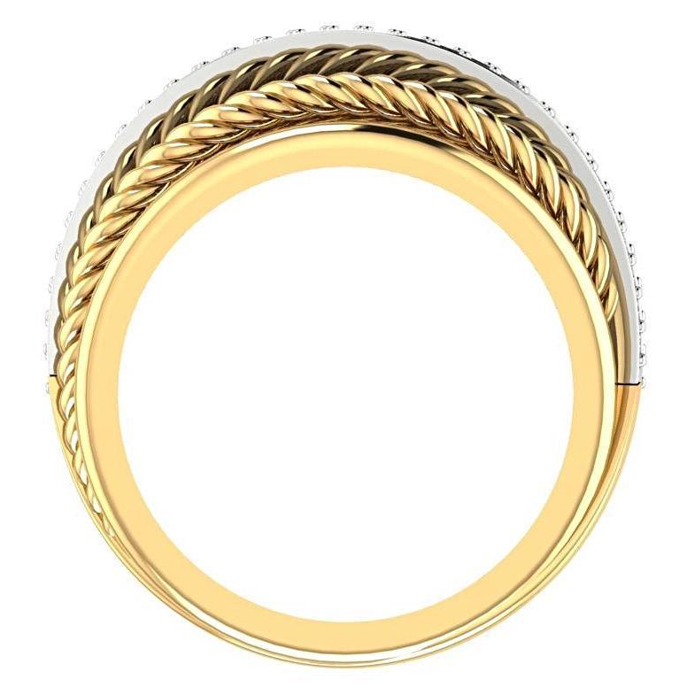 Multi-Band Twist and Diamond Crossover Ring 18K Yellow Gold - Thenetjeweler