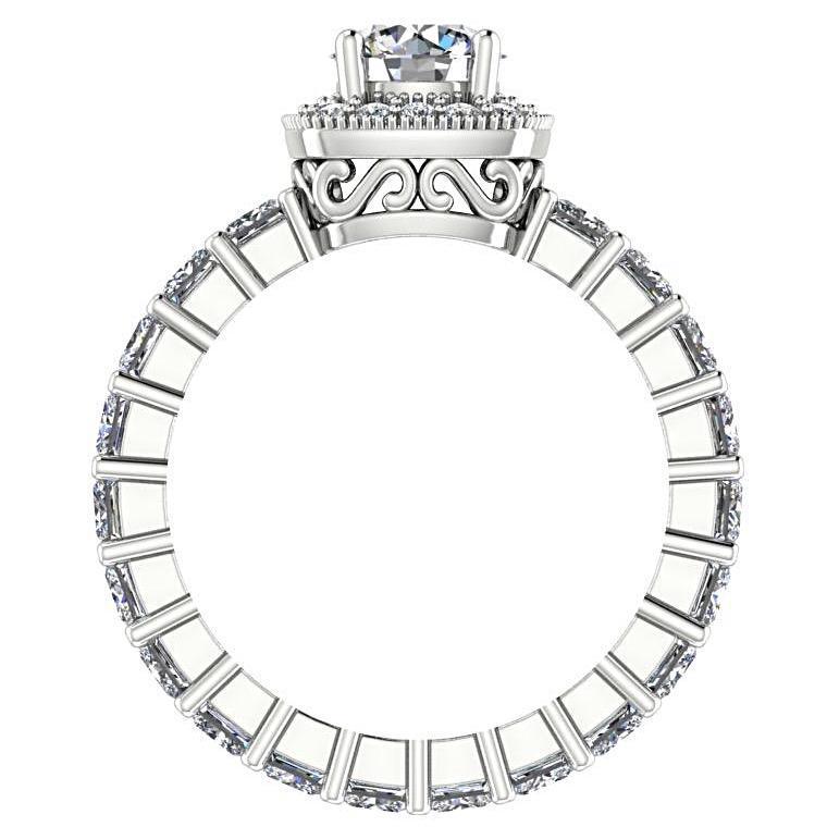 Round Diamond Halo with Princess Cut Side Stones Engagement Ring 18K White Gold - Thenetjeweler