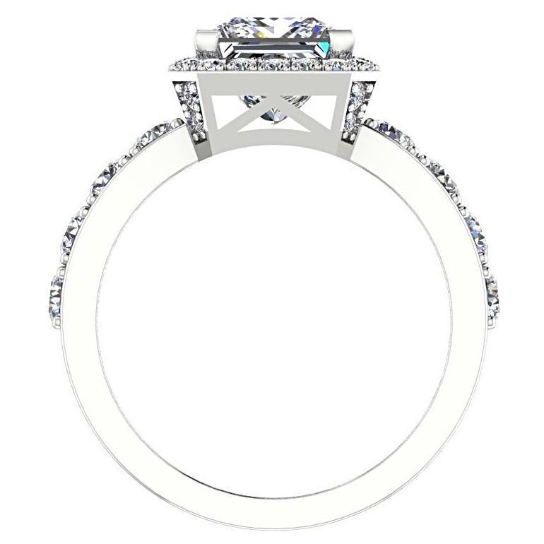 Princess Halo Diamond Engagement Ring with Side Stones 18K White Gold - Thenetjeweler