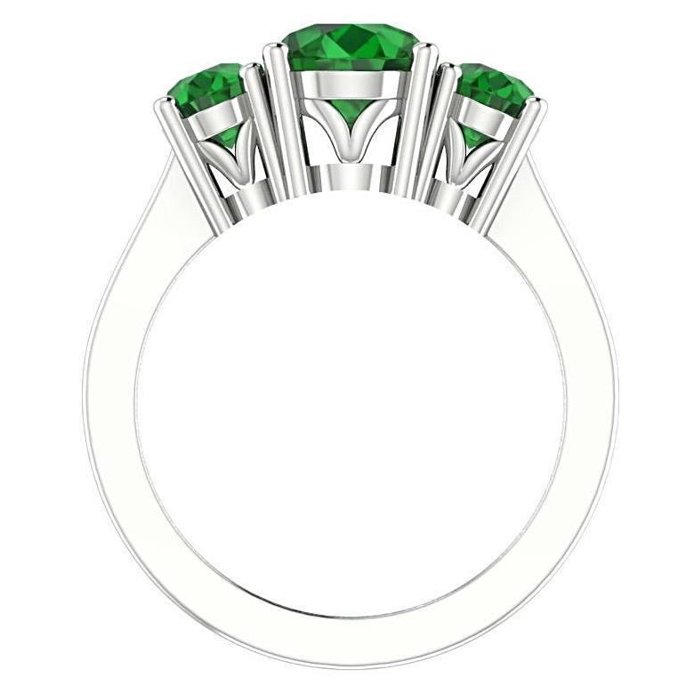 Emerald Three Stone Ring 14K White Gold - Thenetjeweler