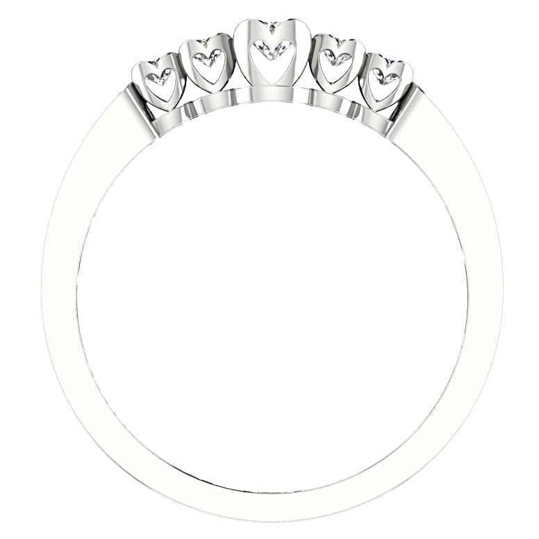 5 Stone Diamond Engagement Ring with Heart Detail 18K White Gold Setting - Thenetjeweler