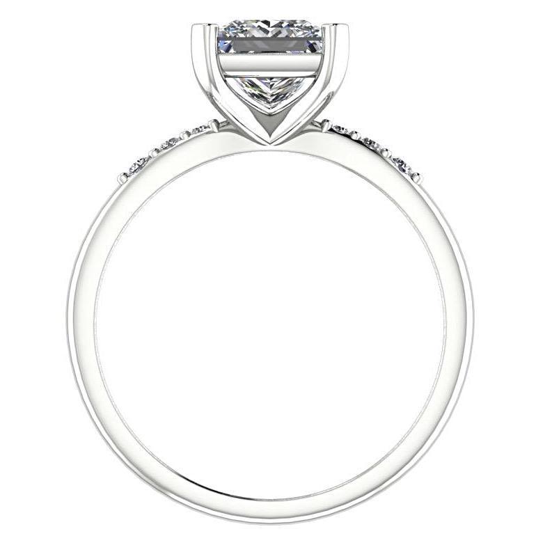 Princess Cut Diamond Engagement Ring with Side Stones 14K White Gold - Thenetjeweler