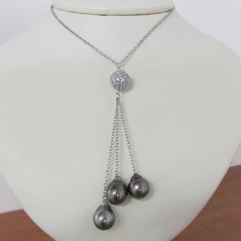 Tahitian Pearl and Cubic Zirconia Necklace - Thenetjeweler