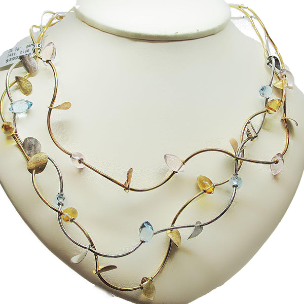 Topaz Citrine Pink Quartz Three Tone 14k Gold Necklace - Thenetjeweler