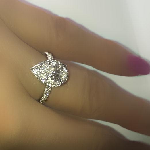 Pear Diamond Halo Side Stone Engagement Ring - Thenetjeweler