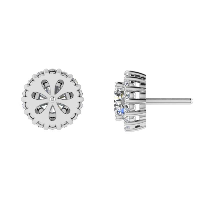 Diamond Halo Stud Earrings in 14k White Gold - Thenetjeweler