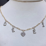 Diamond initials D, E, I and heart Pendant Family necklace - Thenetjeweler