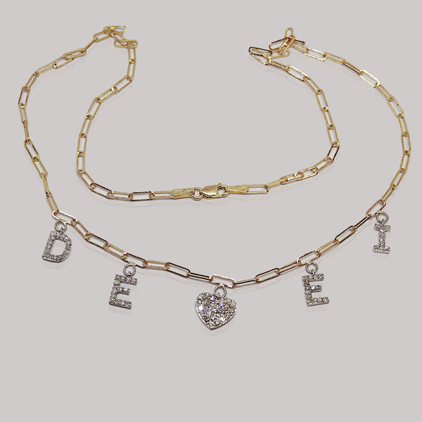 Diamond initials D, E, I and heart Pendant Family necklace - Thenetjeweler