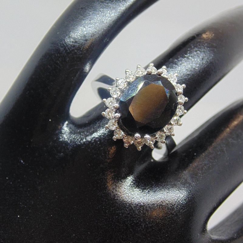 8 carat Blue Sapphire Diamond Cluster Engagement Ring - Thenetjeweler