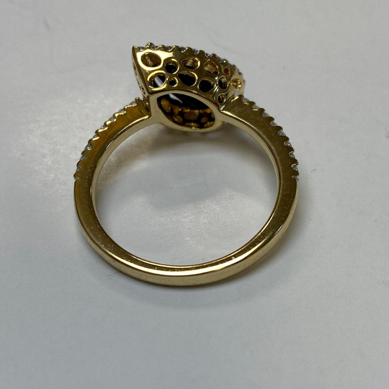 Pear shape Onyx Diamond Halo Ring 14K Yellow Gold - Thenetjeweler