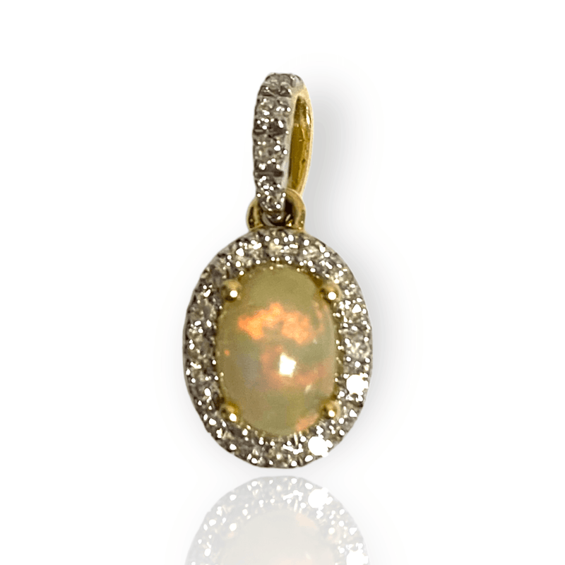 Opal and Diamond Halo Pendant - Thenetjeweler