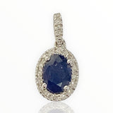 Oval Sapphire and Diamond Halo Pendant - Thenetjeweler