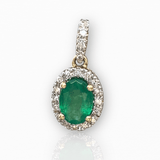 Oval Emerald and Diamond Halo Pendant - Thenetjeweler