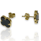 Four Leaf Clover Flower Black Onyx Earrings - Thenetjeweler
