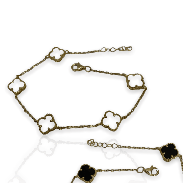 Yellow Gold Black Onyx Four Leaf Clover Bracelet - Thenetjeweler