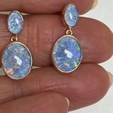 Double Triplet Fire Opal Drop Earrings 14K Rose Gold - Thenetjeweler