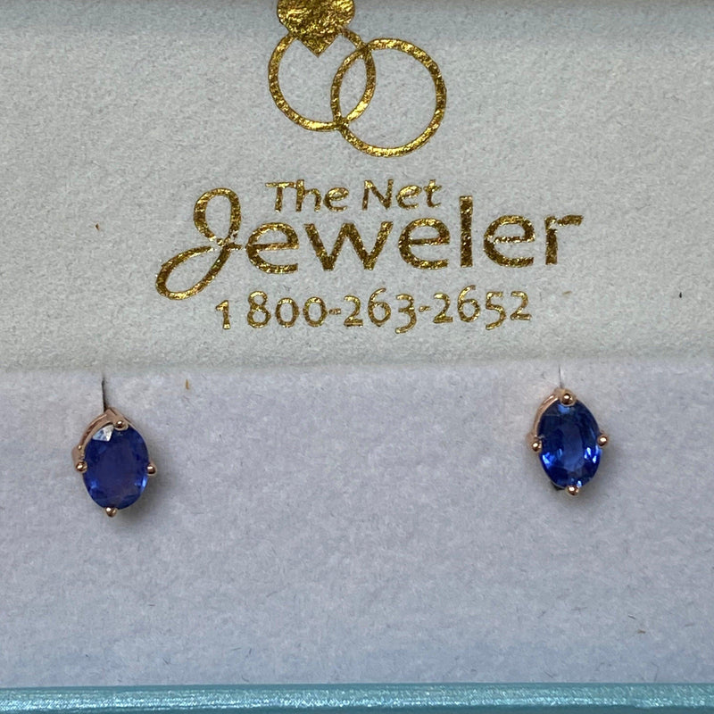Oval Blue Sapphire Earrings 14K Rose Gold - Thenetjeweler