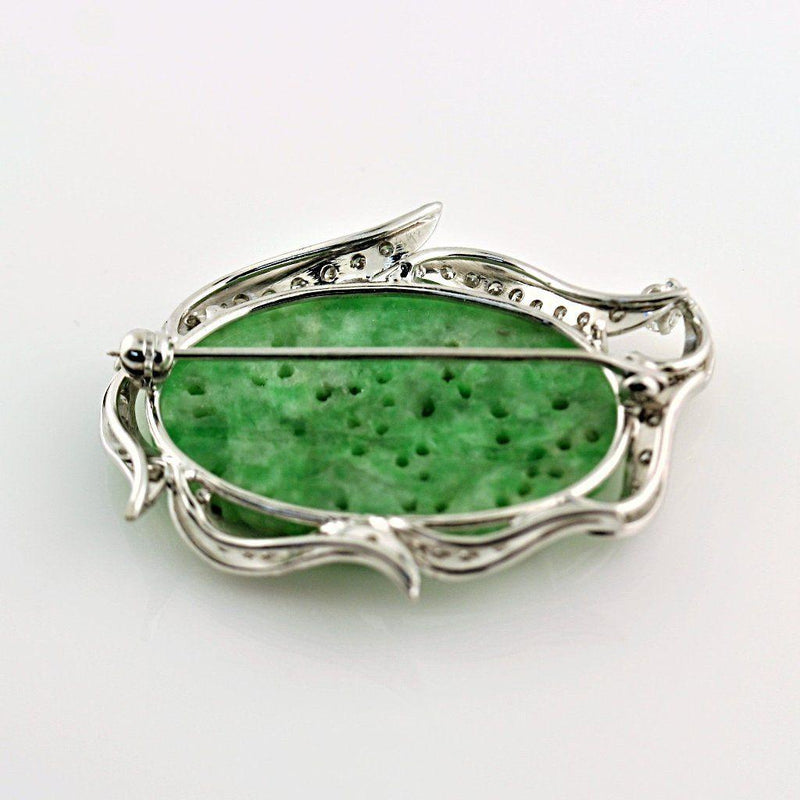 Art Deco Carved Jade and Diamond Brooch - Thenetjeweler