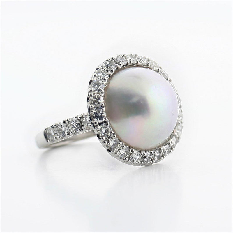 Mabe Pearl Ring with Diamonds 18K White Gold - Thenetjeweler