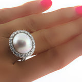 Mabe Pearl Ring with Diamonds 18K White Gold - Thenetjeweler