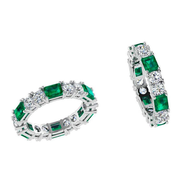 Emerald and Diamond Eternity Ring Band 18K White Gold - Thenetjeweler