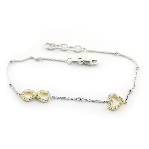 Sterling Silver Infinity Bracelet with Heart - Thenetjeweler