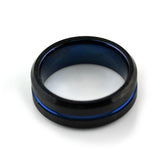 Black Tungsten Ring with Blue Inlay - Thenetjeweler