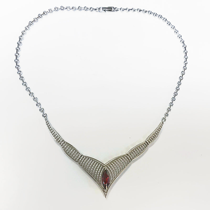 Silver Necklace Earrings Bracelet Set Garnet CZ - Thenetjeweler