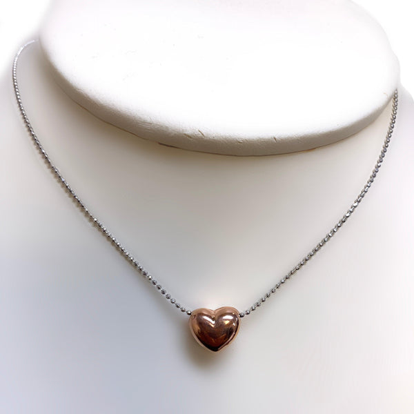 Italian Silver Rose Gold Heart Pendant Necklace - Thenetjeweler