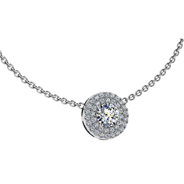 White Gold Diamond Halo Pendant Necklace 0.51 ct. t.w - Thenetjeweler